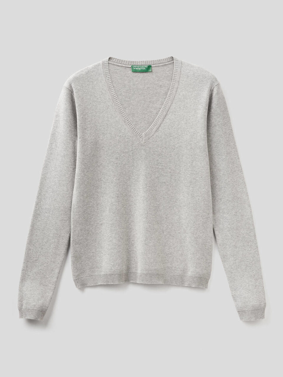Pull en pur coton avec col en V image number 1