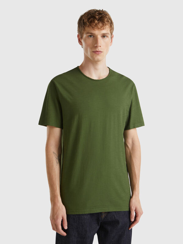 T-shirt vert olive en coton flammé Homme