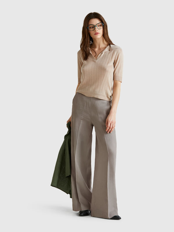 Palazzo trousers in 100% linen Women