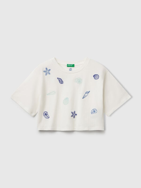 T-shirt blanc avec broderie coquillage Filles