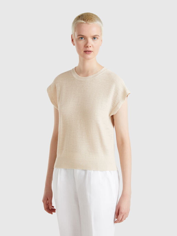 Gilet en coton et lin mélangés Femme