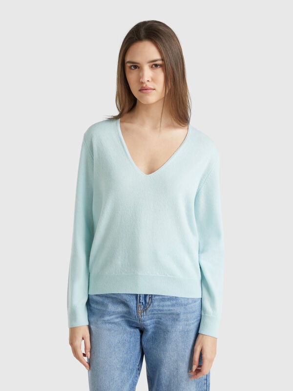 Pull à col en V en pure laine mérinos Femme