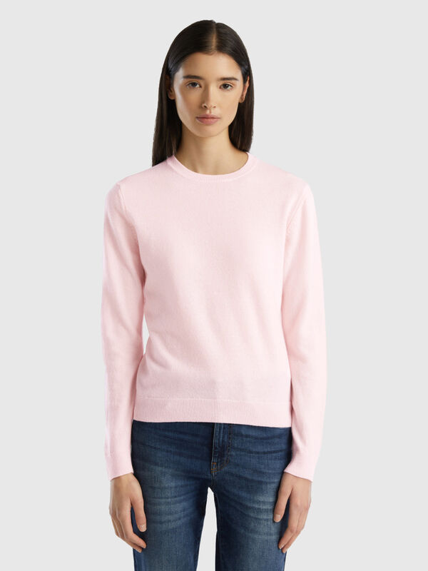 Light pink crew neck sweater in Merino wool Women