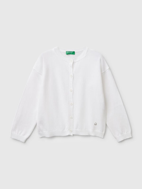 Pure cotton crew neck cardigan Junior Girl