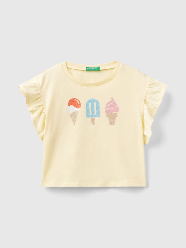 T-Shirt mit Eis-Print und Glitter Mädchen