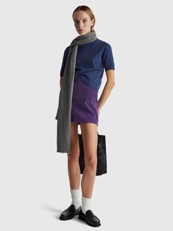 Kurzärmliger, luftwaffenblauer Rollkragenpullover aus Kaschmirmischung Damen