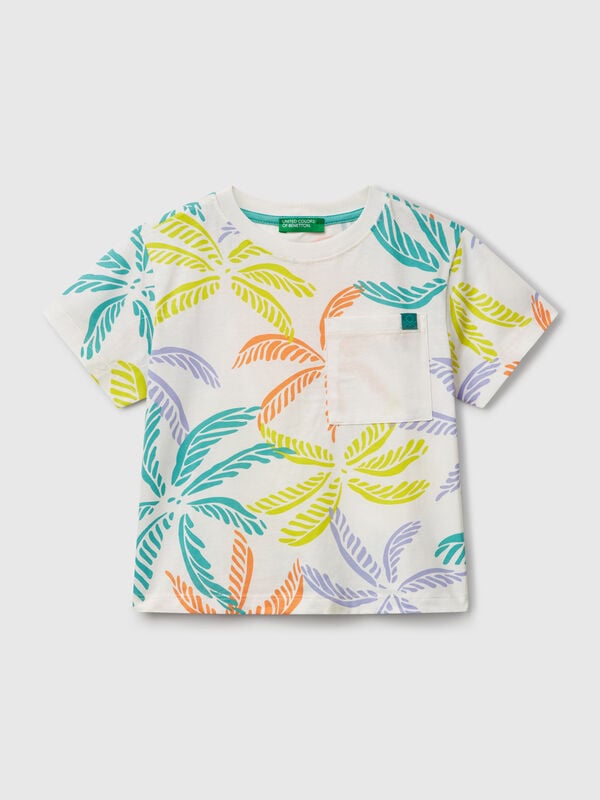 Weißes T-Shirt mit tropischem Aufdruck Jungen