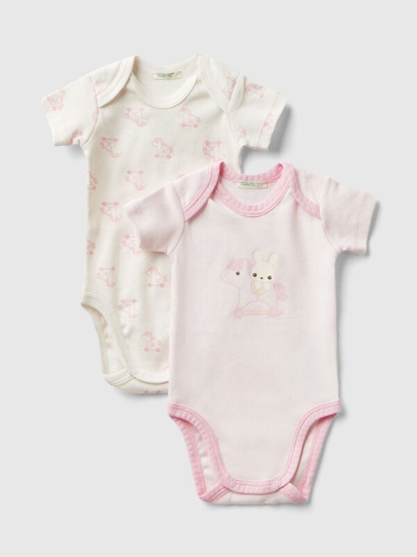 Two short sleeve bodysuits in organic cotton New Born (0-18 months)