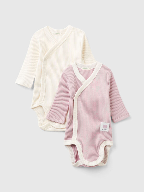 Two bodysuits in ribbed knit organic cotton