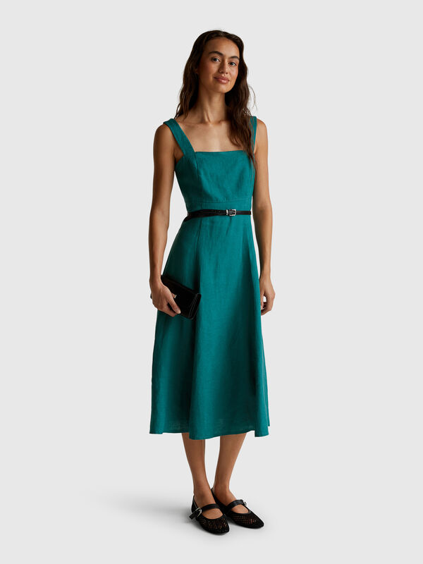 Robe à encolure carrée en pur lin Femme