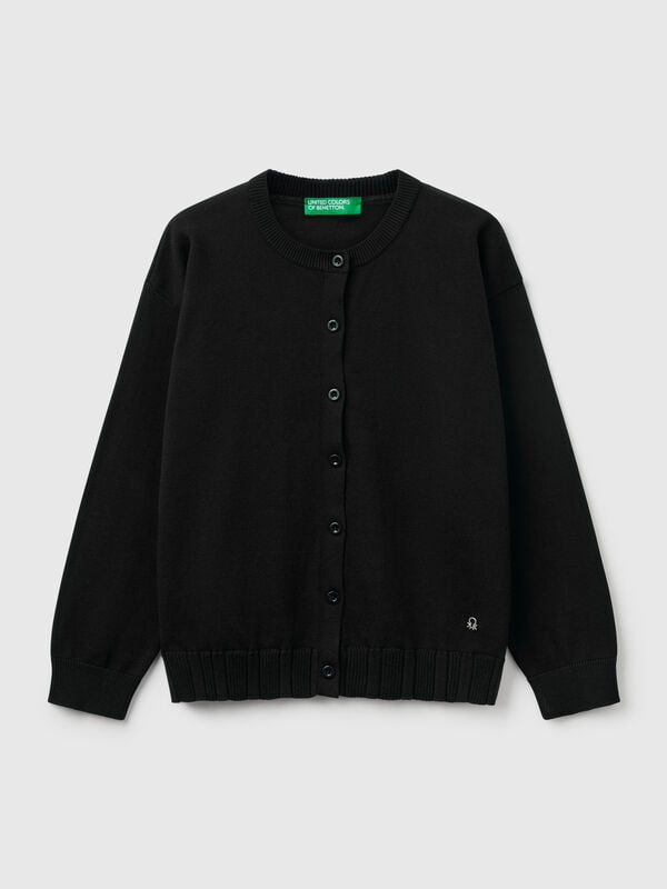 Pure cotton crew neck cardigan Junior Girl
