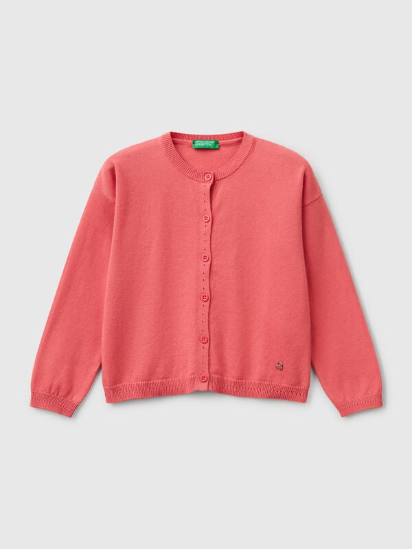 Pure cotton crew neck cardigan Junior Girl