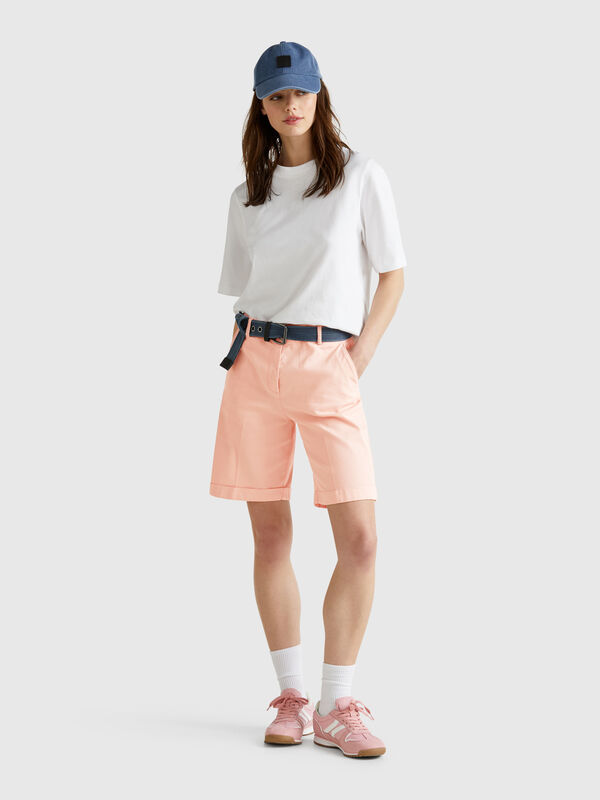 Bermudas with cuff in stretch cotton Women
