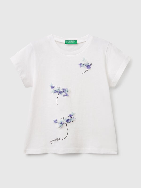 T-Shirt mit Applikation in Blütenblattoptik Mädchen