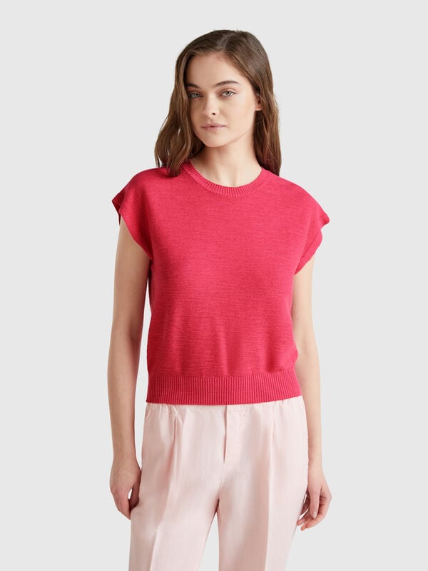 Vest in cotton and linen blend Women