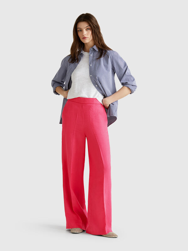 Palazzo trousers in 100% linen Women
