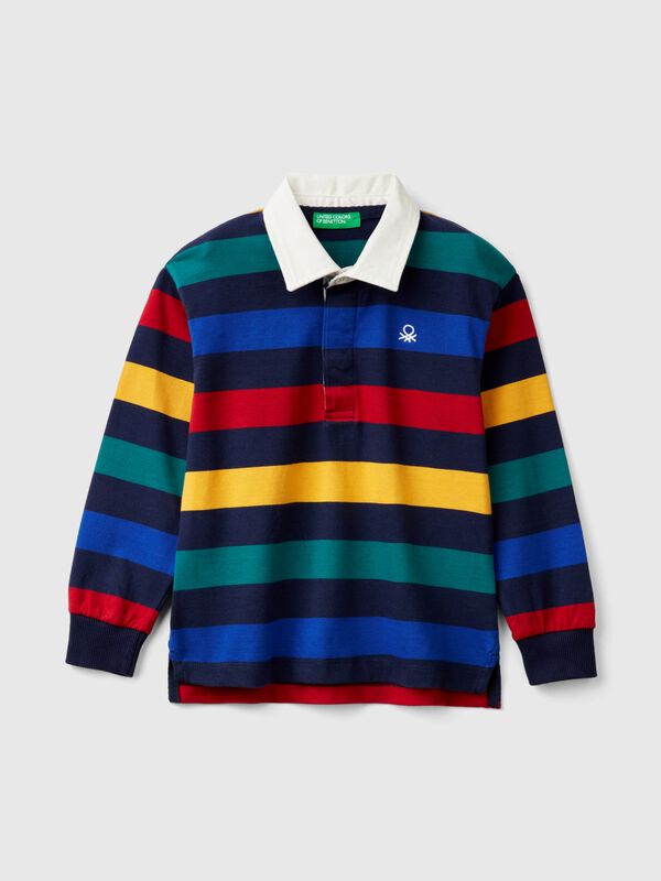 Striped rugby polo in pure cotton Junior Boy