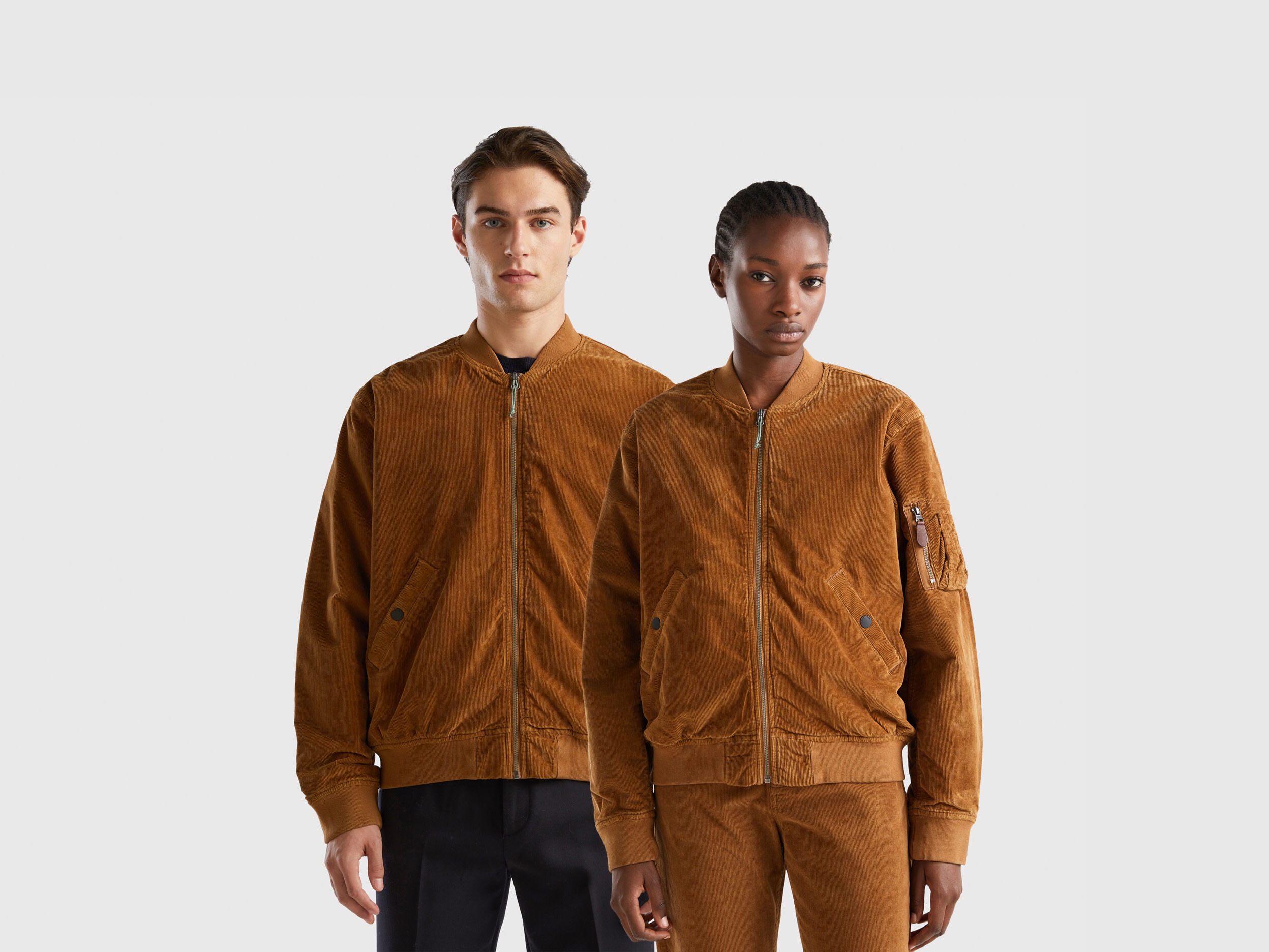 Padded velvet bomber jacket Camel Benetton