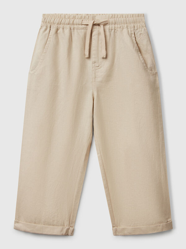 Pantalon en lin mélangé à cordon de serrage Garçon