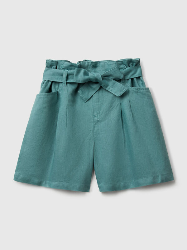 Paperbag bermudas in linen blend Junior Girl