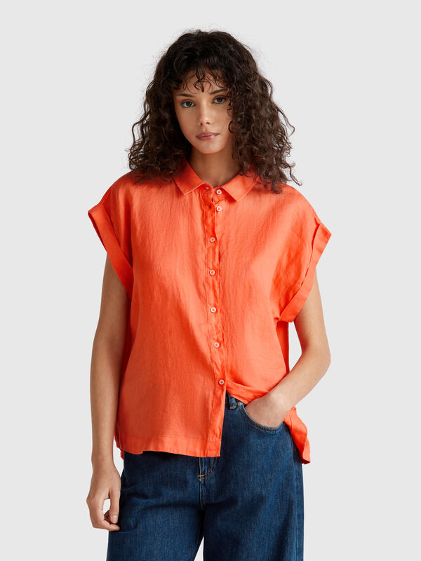 Chemise coupe classique en pur lin Femme