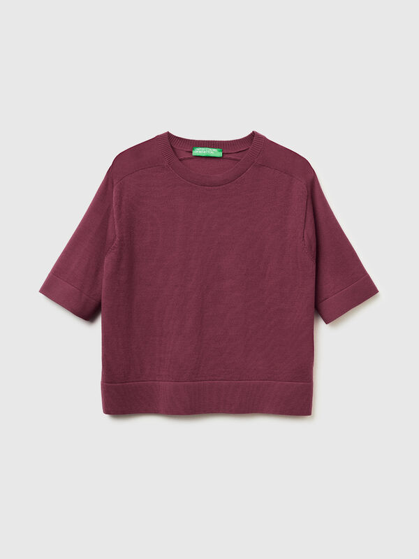 Pull à manches courtes en pure laine mérinos Femme