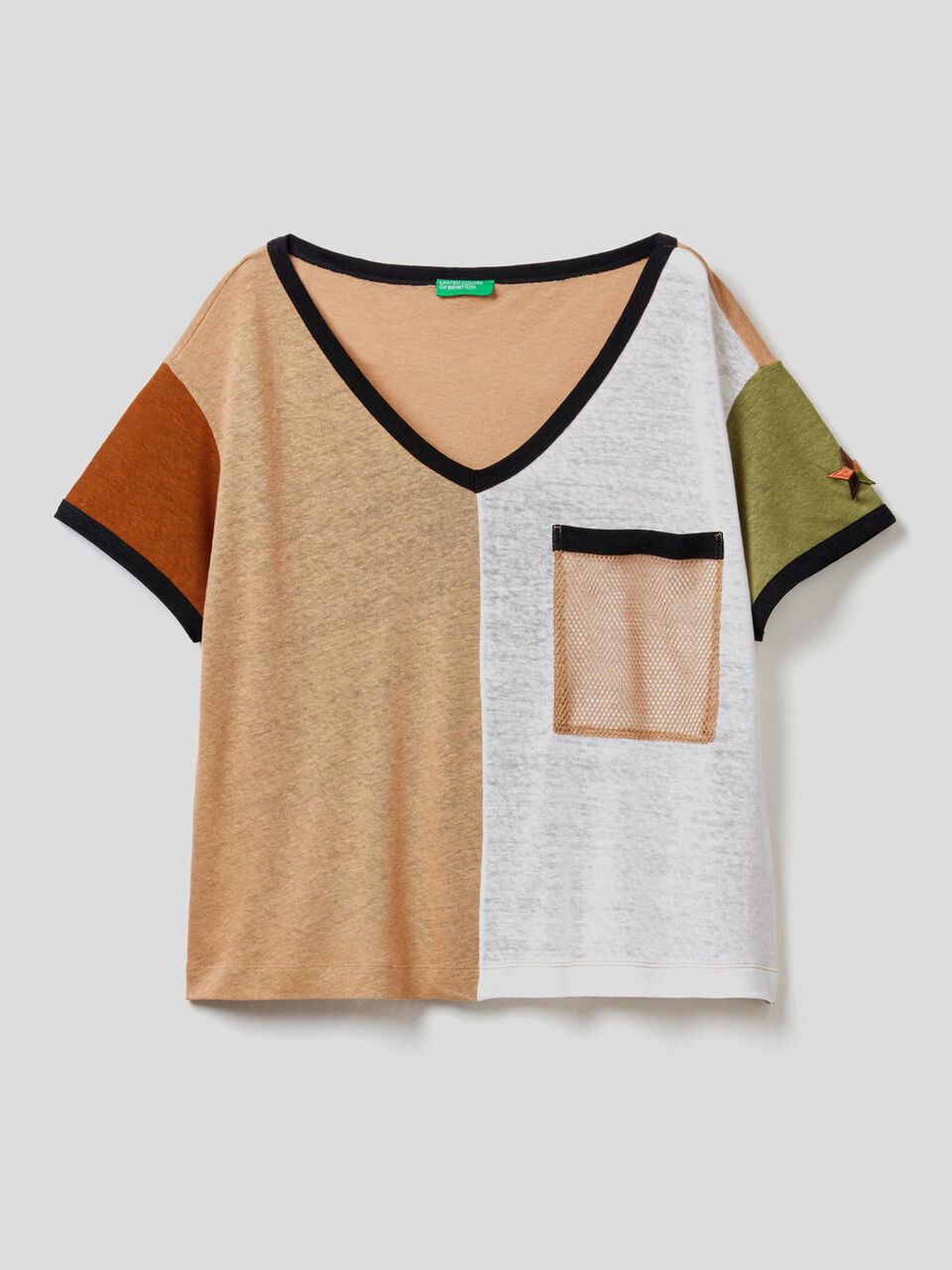 Color block t-shirt in linen blend cotton image number 1