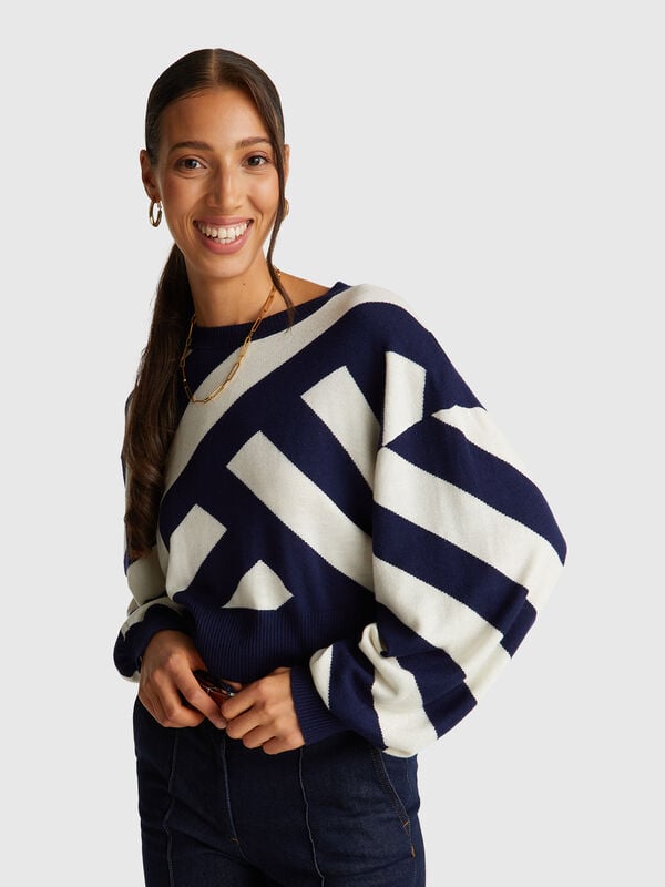 Pull court à rayures régimentaires Femme