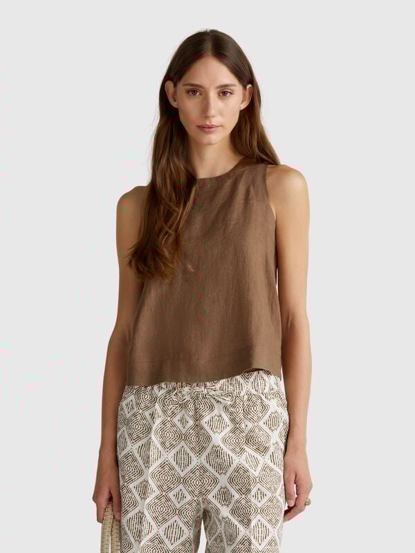 Sleeveless top in pure linen Women