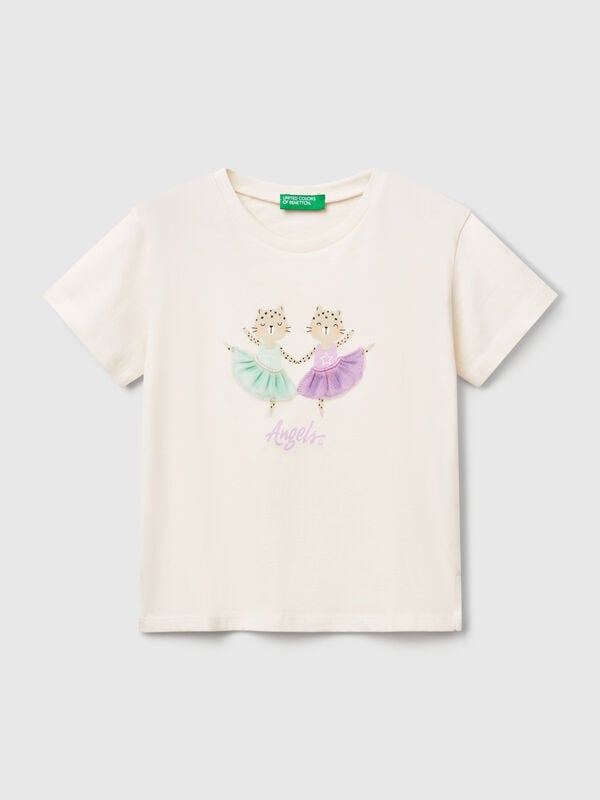 T-shirt avec imprimé et application Filles