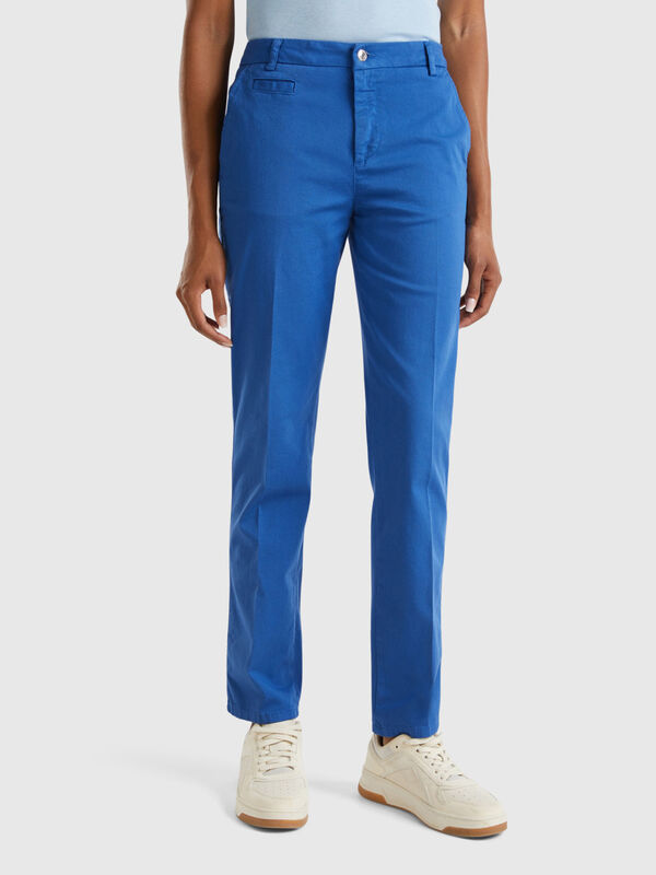 Blue slim fit cotton chinos Women