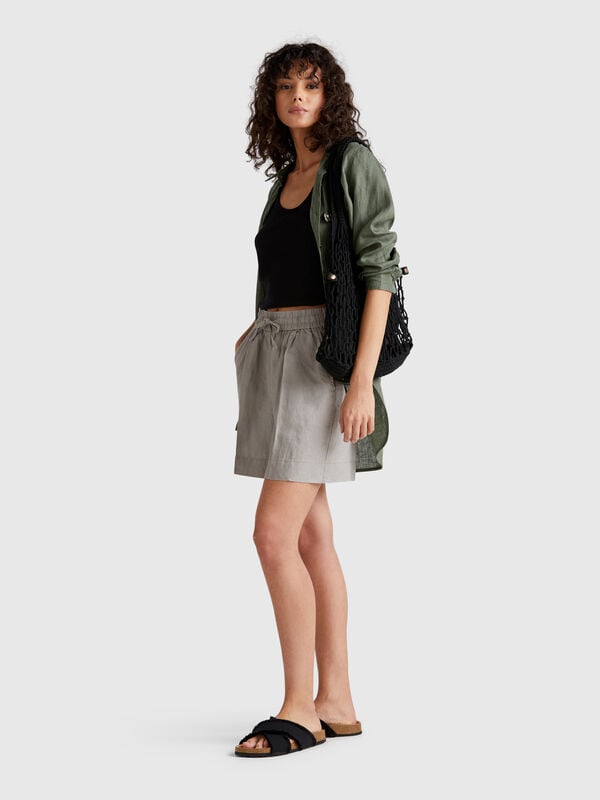 Shorts with drawstring in pure linen Women