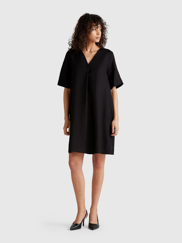 Robe à manches courtes en pur lin Femme