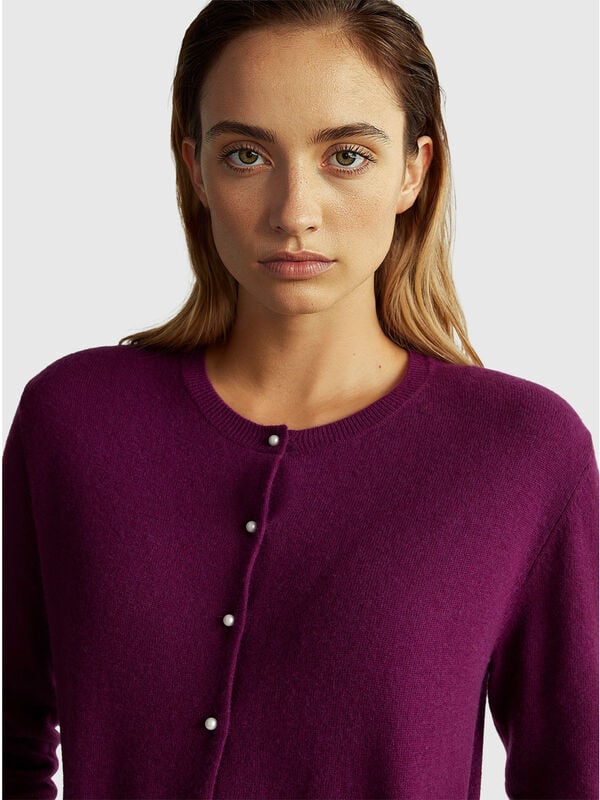 Cardigan violet en pure laine mérinos Femme
