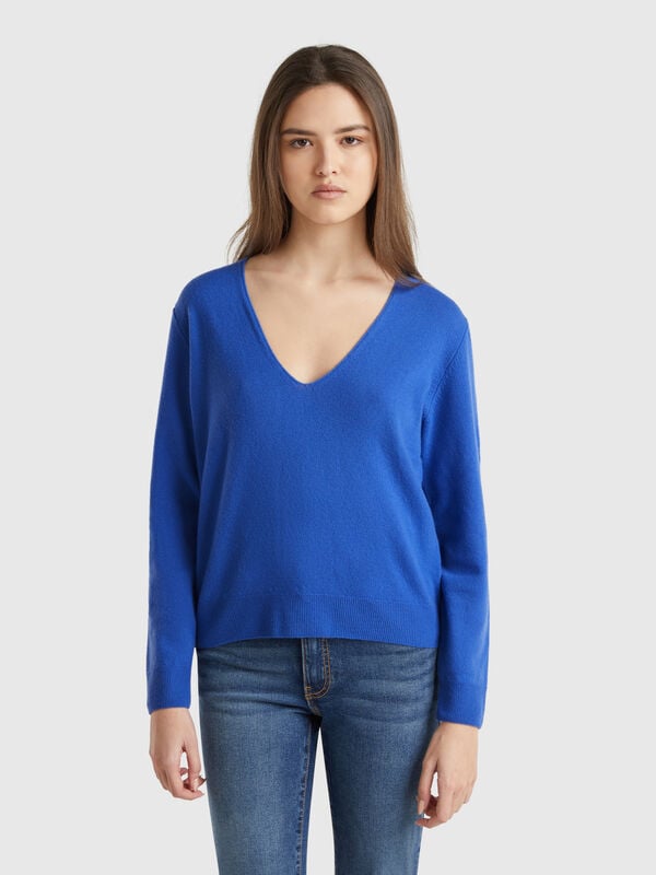 Pull à col en V en pure laine mérinos Femme
