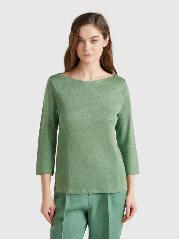 T-shirt manches 3/4 en pur lin Femme