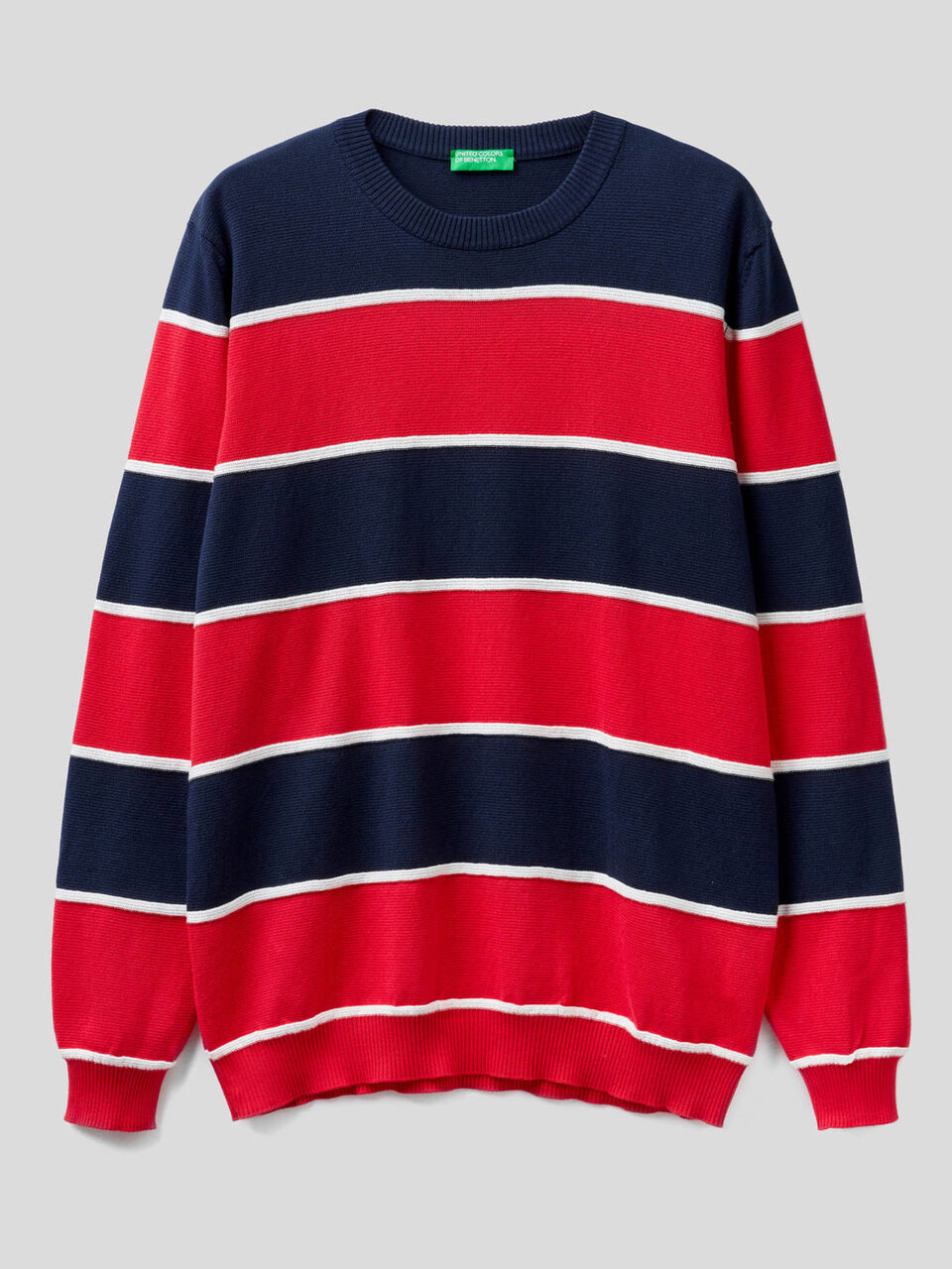 Striped sweater in warm 100% cotton image number 1