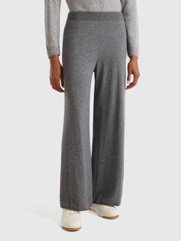 Dark gray wide leg trousers in wool and cashmere blend Women