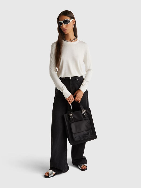 Pull à manches longues en soie mélangée Femme