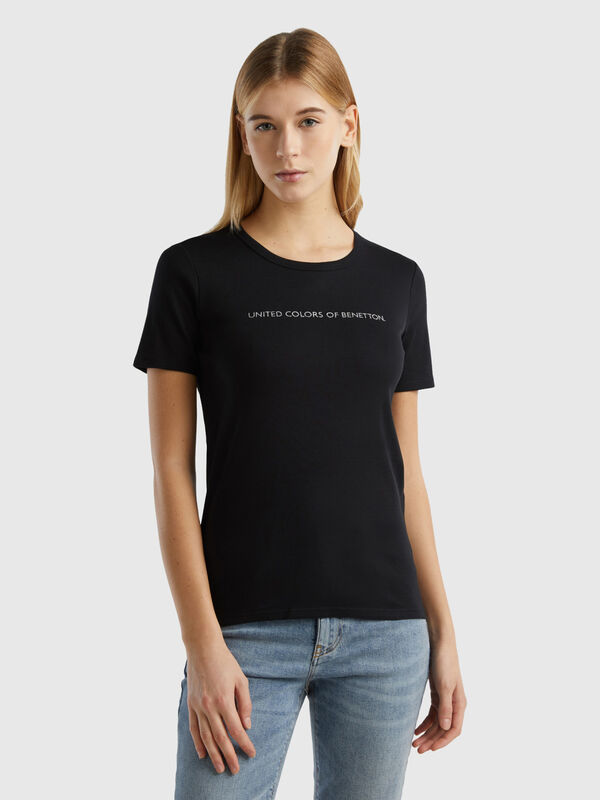 T-shirt 100% coton avec logo imprimé pailleté Femme