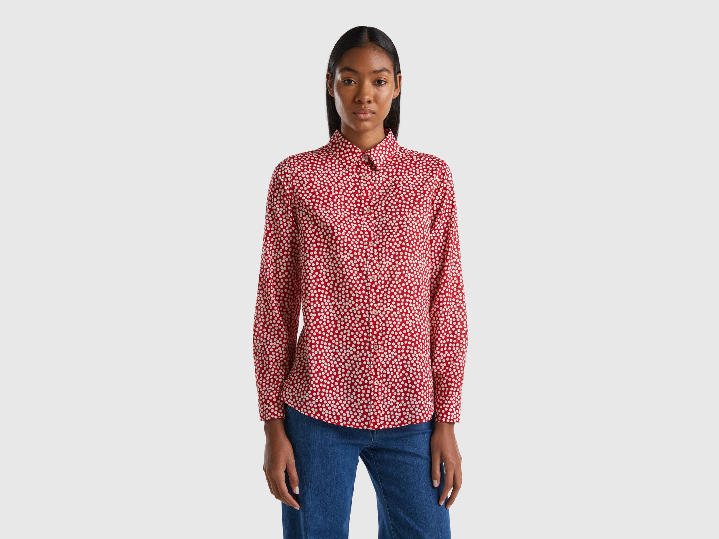 Red and white polka dot blouse deals