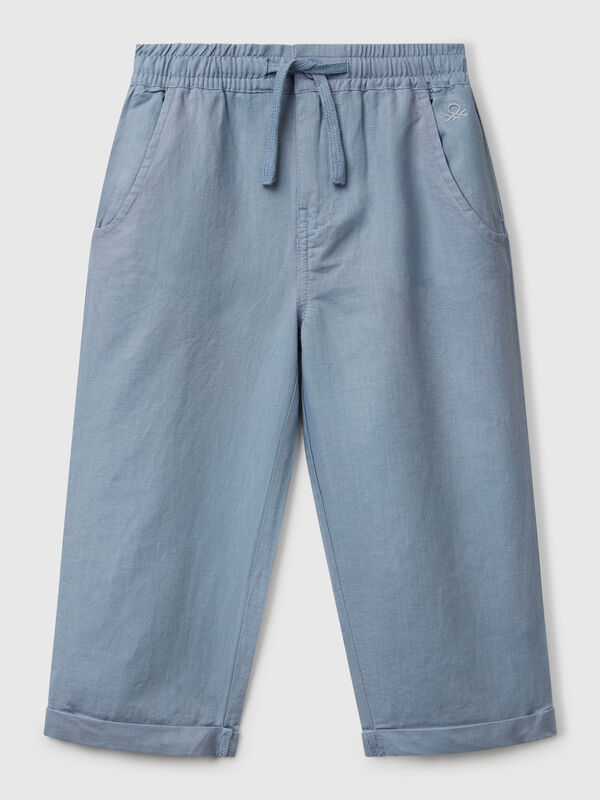 Pantalon en lin mélangé à cordon de serrage Garçon