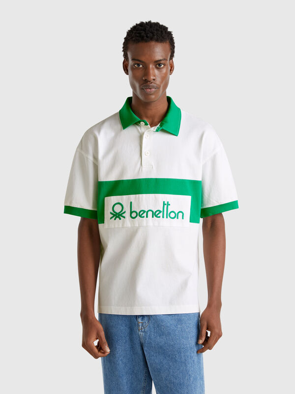 Polo rugby vert et blanc Homme