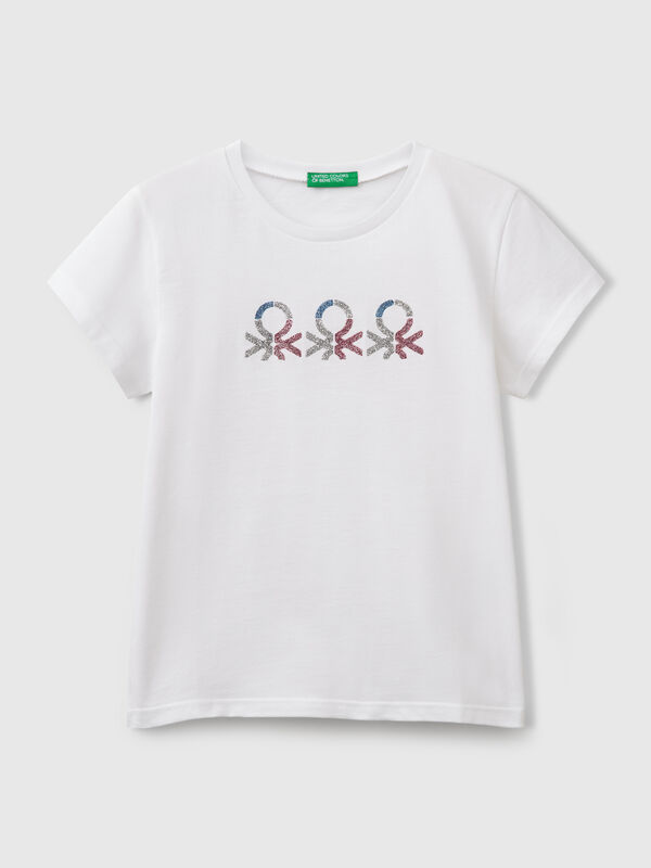 T-shirt with glittery logo in cotton Junior Girl