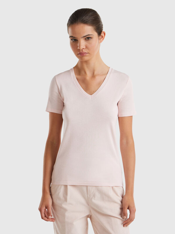 Pure cotton t-shirt with V-neck Women