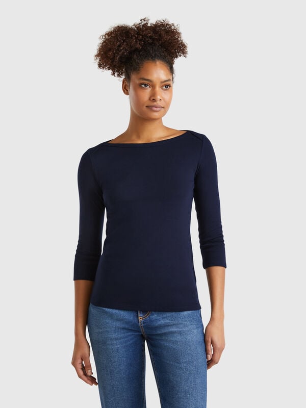 T-shirt with boat neck in 100% cotton Women