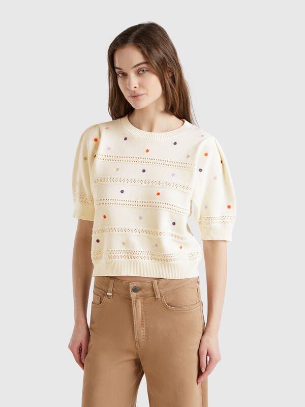 Pullover mit gestickten Blumen Damen