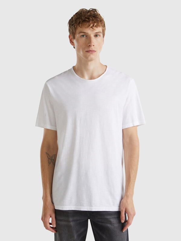 T-shirt blanc en coton flammé Homme