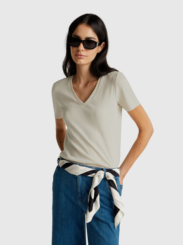 T-shirt col V en pur coton Femme