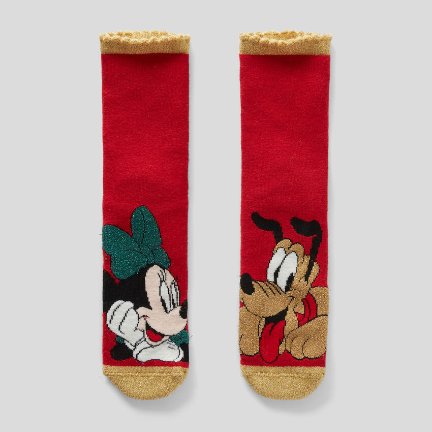 Rote Socken mit Pluto und Minnie